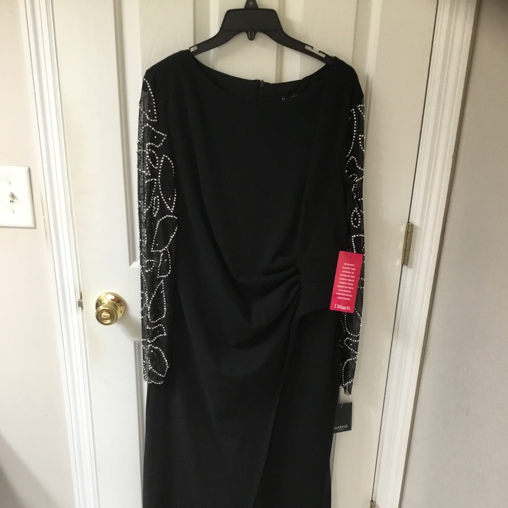 Marina Step-Through Gown, Black with Beaded Sleeves, Size 16, Beautiful&Stylish